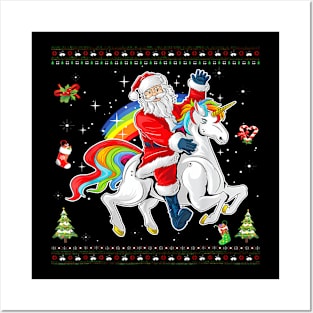 Santa Riding Unicorn Merry Christmas Xmas Sweater Ugly Posters and Art